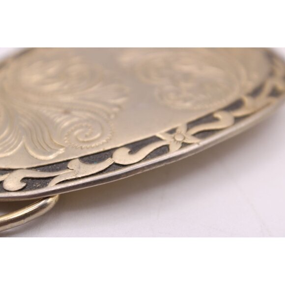 Western Scroll Ornate Filigree Belt Buckle Engraved Black Edge Gold Tone Vintage - Picture 6 of 9